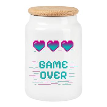 Retro Pixel Heart with gaming motif - Cookie Jar with Wooden Lid - white - Front