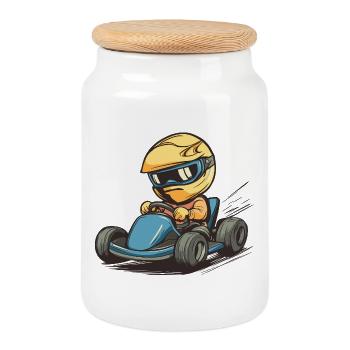 Karting Go-Kart - Cookie Jar with Wooden Lid - white - Front