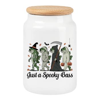 Créatures de poisson déguisées Halloween Perche Pêcheur - Boîte à biscuits avec couvercle en bois - blanc - Devant