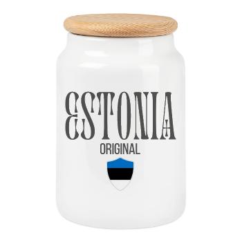Estonian pride, minimalist sleek design - Cookie Jar with Wooden Lid - white - Front