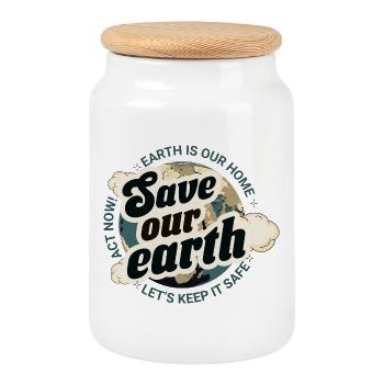 Save our Earth - Cookie Jar with Wooden Lid - white - Front