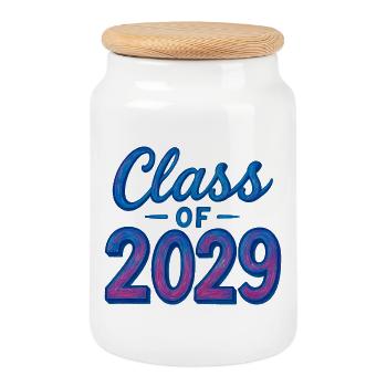 Texte stylisé de la promotion 2029 - Boîte à biscuits avec couvercle en bois - blanc - Devant