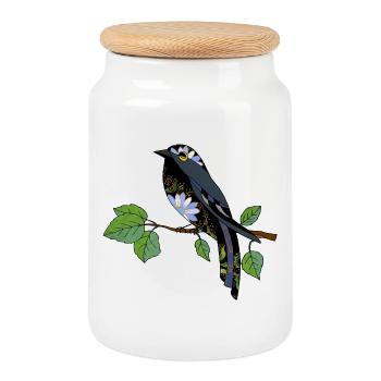 Colorful bird - Cookie Jar with Wooden Lid - white - Front