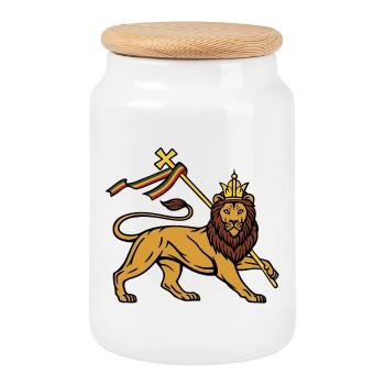 Lion of Judah - Cookie Jar with Wooden Lid - white - Front
