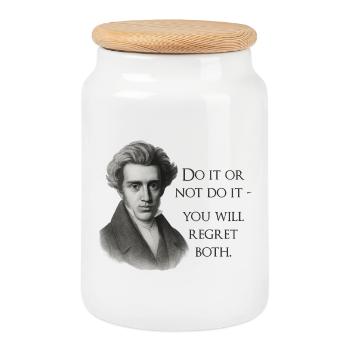 Citation de Kierkegaard : Faites-le ou ne le faites pas - Boîte à biscuits avec couvercle en bois - blanc - Devant