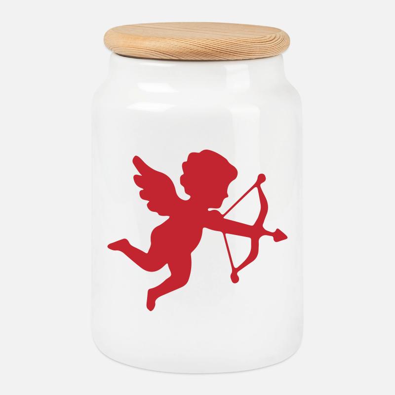 Romantisches Amor-Silhouetten-Design - Keksdose mit Holzdeckel - Weiß