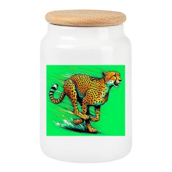 guépard - Boîte à biscuits avec couvercle en bois - blanc - Devant