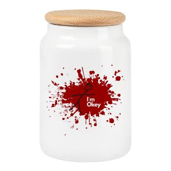 Goutte de sang humoristique avec un dicton - Boîte à biscuits avec couvercle en bois - blanc - Devant
