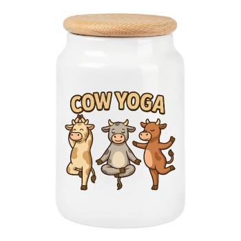 Kuh Yoga Illustration - Keksdose mit Holzdeckel - Weiß - Vorne
