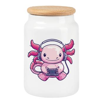 Niedliches Axolotl mit Kopfhörern - Keksdose mit Holzdeckel - Weiß - Vorne
