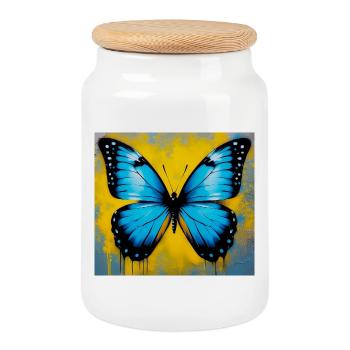 papillon - Boîte à biscuits avec couvercle en bois - blanc - Devant