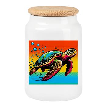 tortue - Boîte à biscuits avec couvercle en bois - blanc - Devant