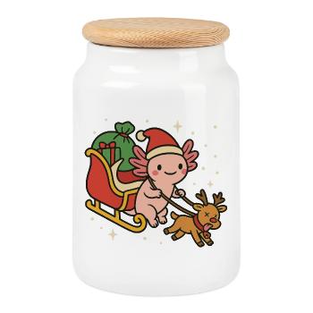 Axolotl en traîneau de Noël mignon - Boîte à biscuits avec couvercle en bois - blanc - Devant