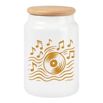 Vinyl Vibes Analoger Musik-Plattenspieler - Keksdose mit Holzdeckel - Weiß - Vorne