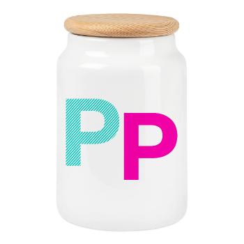 P Buchstabe - Keksdose mit Holzdeckel - Weiß - Vorne