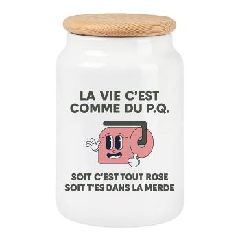 La Vie C’est Comme du P.Q. Citation Humoristique - Boîte à biscuits avec couvercle en bois - blanc - Devant