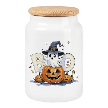 Boo Halloween Pumpkin Witch Hat Party Kids Hoodie - Cookie Jar with Wooden Lid - white - Front