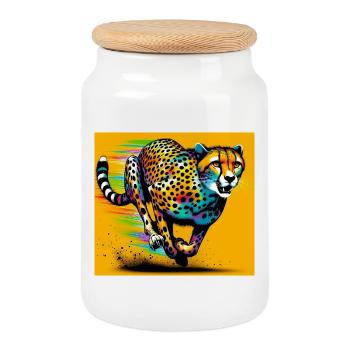 guépard - Boîte à biscuits avec couvercle en bois - blanc - Devant