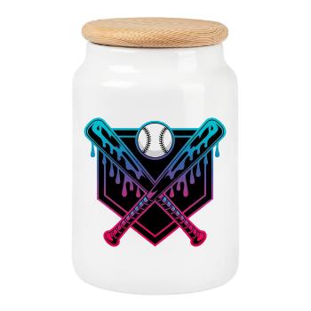 Neontropfende Baseballschläger gekreuzt - Keksdose mit Holzdeckel - Weiß - Vorne