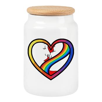 Kiss in Rainbow Heart Love - Cookie Jar with Wooden Lid - white - Front