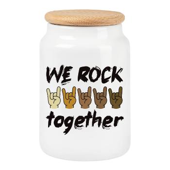 We Rock Together Vielfalt Inklusion Zusammenhalt - Keksdose mit Holzdeckel - Weiß - Vorne
