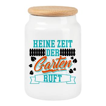 No time The garden is calling - Cookie Jar with Wooden Lid - white - Front