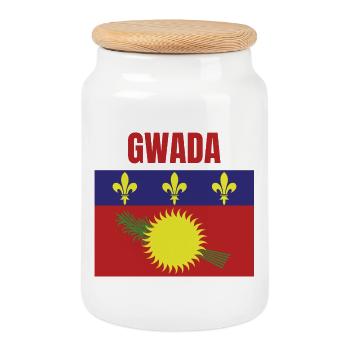 GWADA T-Shirt mit Flagge aus Guadeloupe - Keksdose mit Holzdeckel - Weiß - Vorne