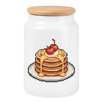Pixel Pancake Cherries - Cookie Jar with Wooden Lid - white - Front