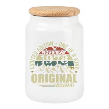 Birthday november 1978 - Cookie Jar with Wooden Lid - white - Front