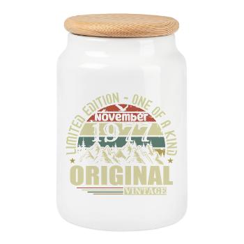 Birthday november 1977 - Cookie Jar with Wooden Lid - white - Front