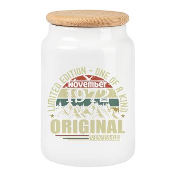Birthday november 1972 - Cookie Jar with Wooden Lid - white - Front