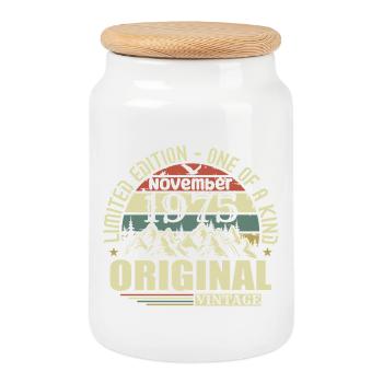 Birthday november 1975 - Cookie Jar with Wooden Lid - white - Front