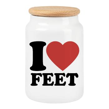 J’aime les pieds - Cœur - Pied - Boîte à biscuits avec couvercle en bois - blanc - Devant