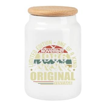 Birthday november 1986 - Cookie Jar with Wooden Lid - white - Front
