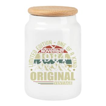 Birthday november 1984 - Cookie Jar with Wooden Lid - white - Front
