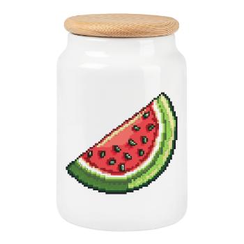 Tranche de pastèque pixel - Boîte à biscuits avec couvercle en bois - blanc - Devant