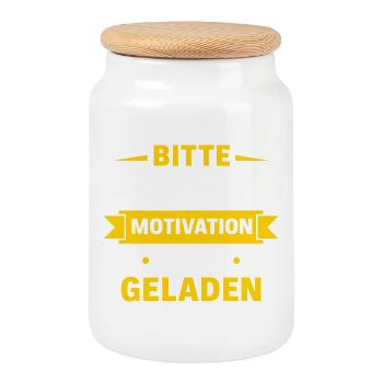 Veuillez patienter – La motivation est chargée Spruch Shir - Boîte à biscuits avec couvercle en bois - blanc - Devant