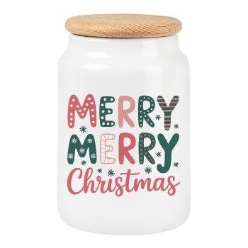 Pastell Weihnachten Frohe Weihnachten - Keksdose mit Holzdeckel - Weiß - Vorne