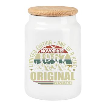 Birthday november 1967 - Cookie Jar with Wooden Lid - white - Front