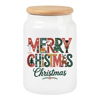 Frohe Weihnachten Festliches Weihnachtsdesign mit dem Weihnachtsmann - Keksdose mit Holzdeckel - Weiß - Vorne