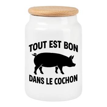Tout est bon dans le cochon humour cuisine bbq - Boîte à biscuits avec couvercle en bois - blanc - Devant