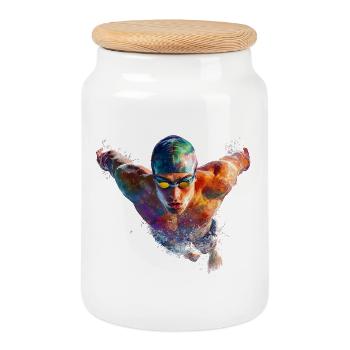 Water Float Color Explosion - Cookie Jar with Wooden Lid - white - Front
