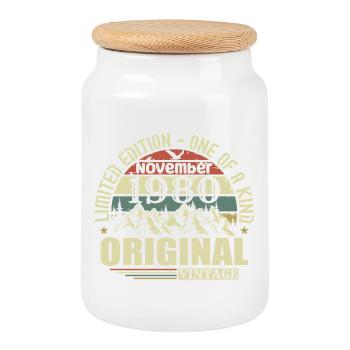 Birthday November 1980 - Cookie Jar with Wooden Lid - white - Front
