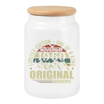 Birthday november 1960 - Cookie Jar with Wooden Lid - white - Front