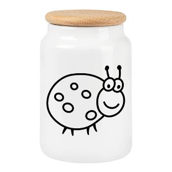Ladybug – Cute lucky charm garden motif - Cookie Jar with Wooden Lid - white - Front