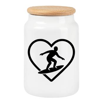 Coeur du surf - Boîte à biscuits avec couvercle en bois - blanc - Devant