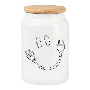 Electricity Schuko Plug Socket Electrical Gift - Cookie Jar with Wooden Lid - white - Front