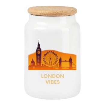 London Vibes Skyline Silhouette City - Cookie Jar with Wooden Lid - white - Front