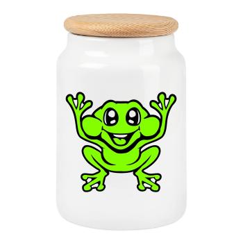 Frog Toad Laughs Funny Jumping Happy Comic - Cookie Jar with Wooden Lid - white - Front