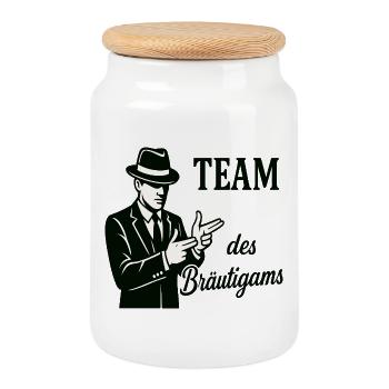 Team des Bräutigams Logo Tee - Keksdose mit Holzdeckel - Weiß - Vorne